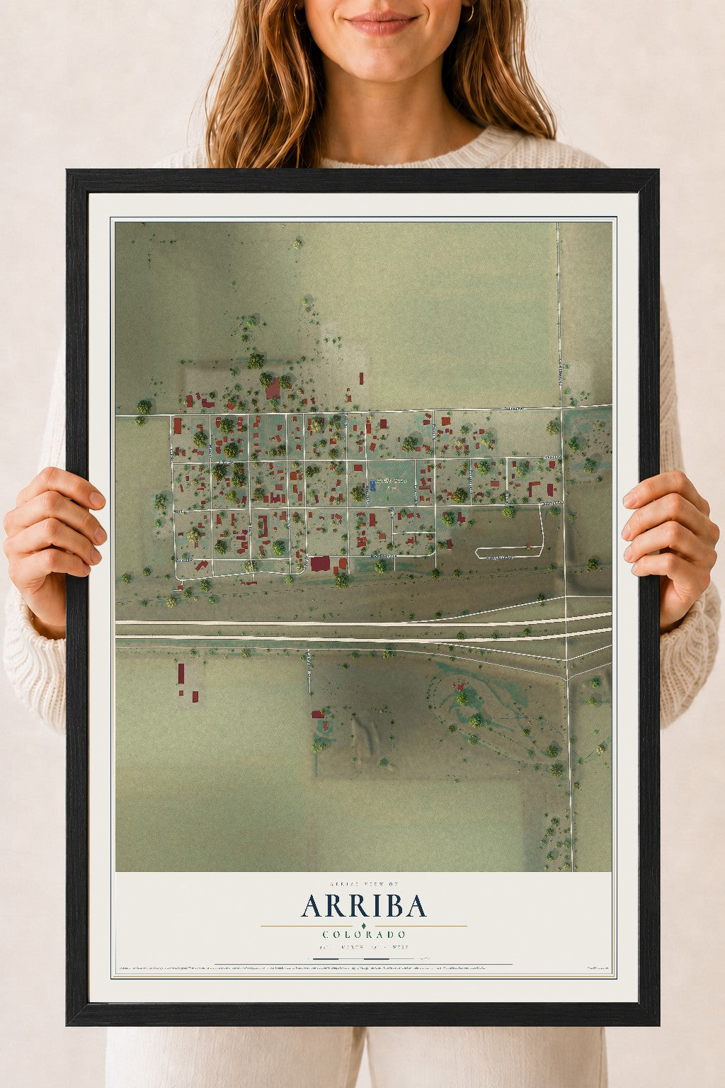 Map of Arriba, Colorado, 18 x 24 inch print in a black wood frame