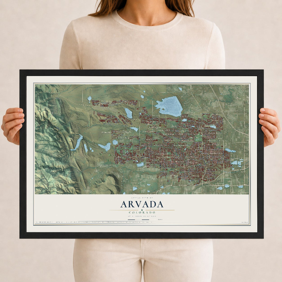 Map of Arvada, Colorado, 12 x 18 inch print in a black wood frame
