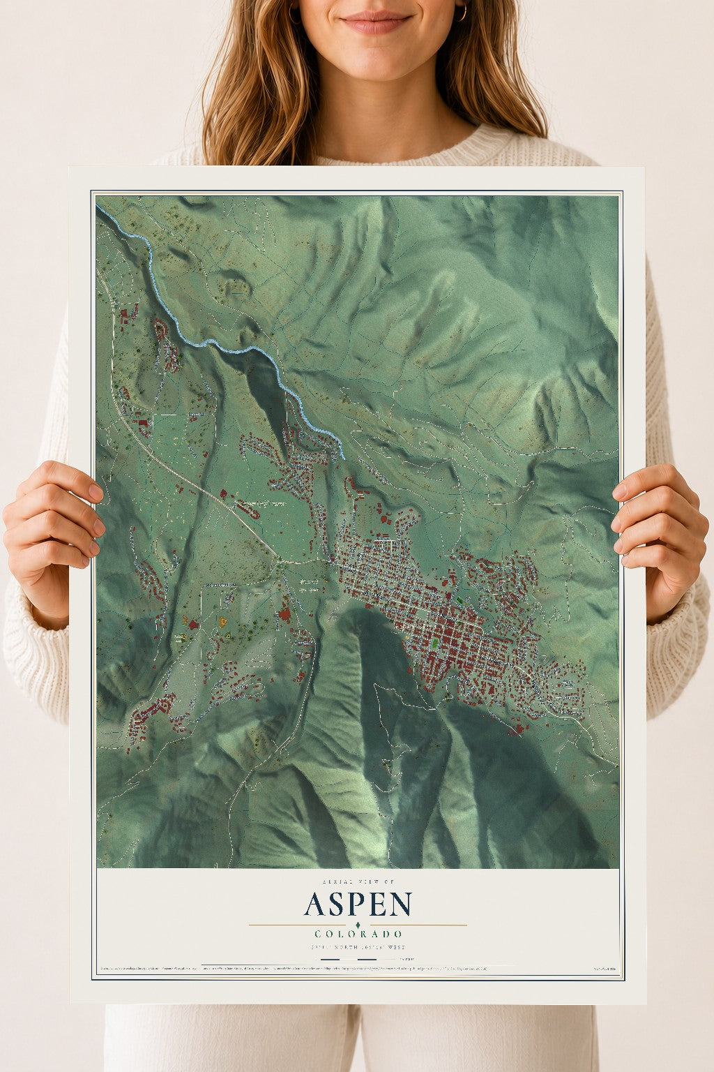 Map of Aspen, Colorado, 18 x 24 inch unframed archival matte print