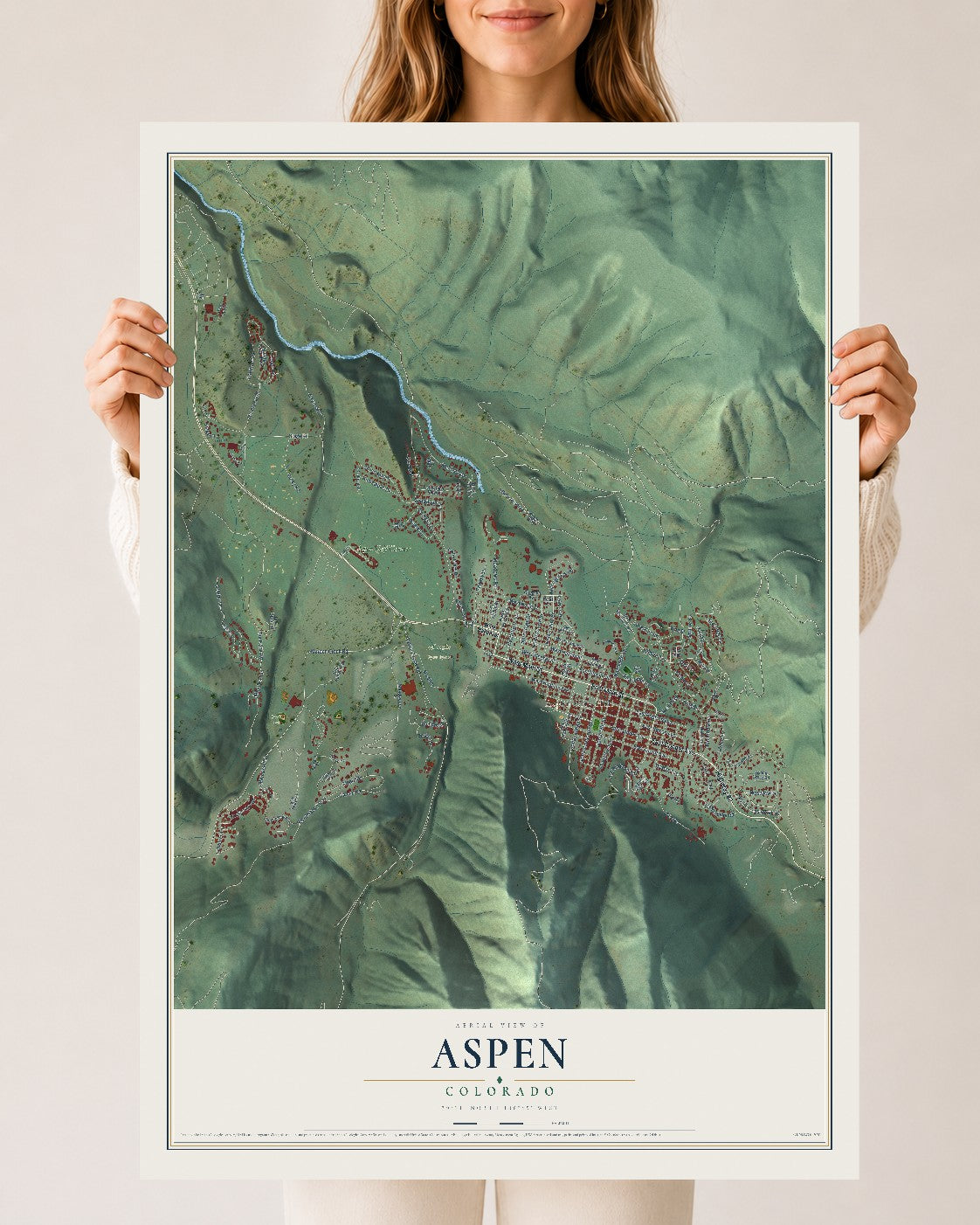 Map of Aspen, Colorado, 24 x 36 inch unframed archival matte print