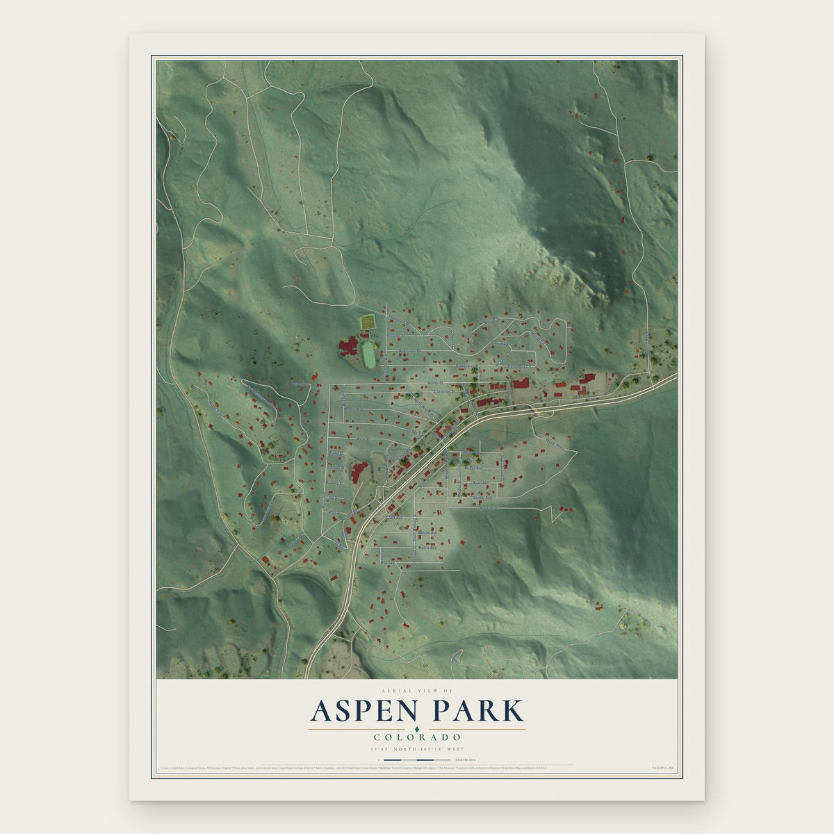 Aspen Park, Colorado map print, the full design