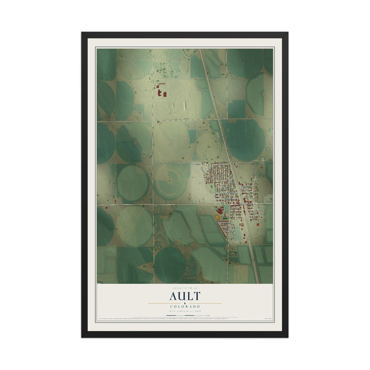 Map of Ault, Colorado, 12 x 18 inch print in a black wood frame