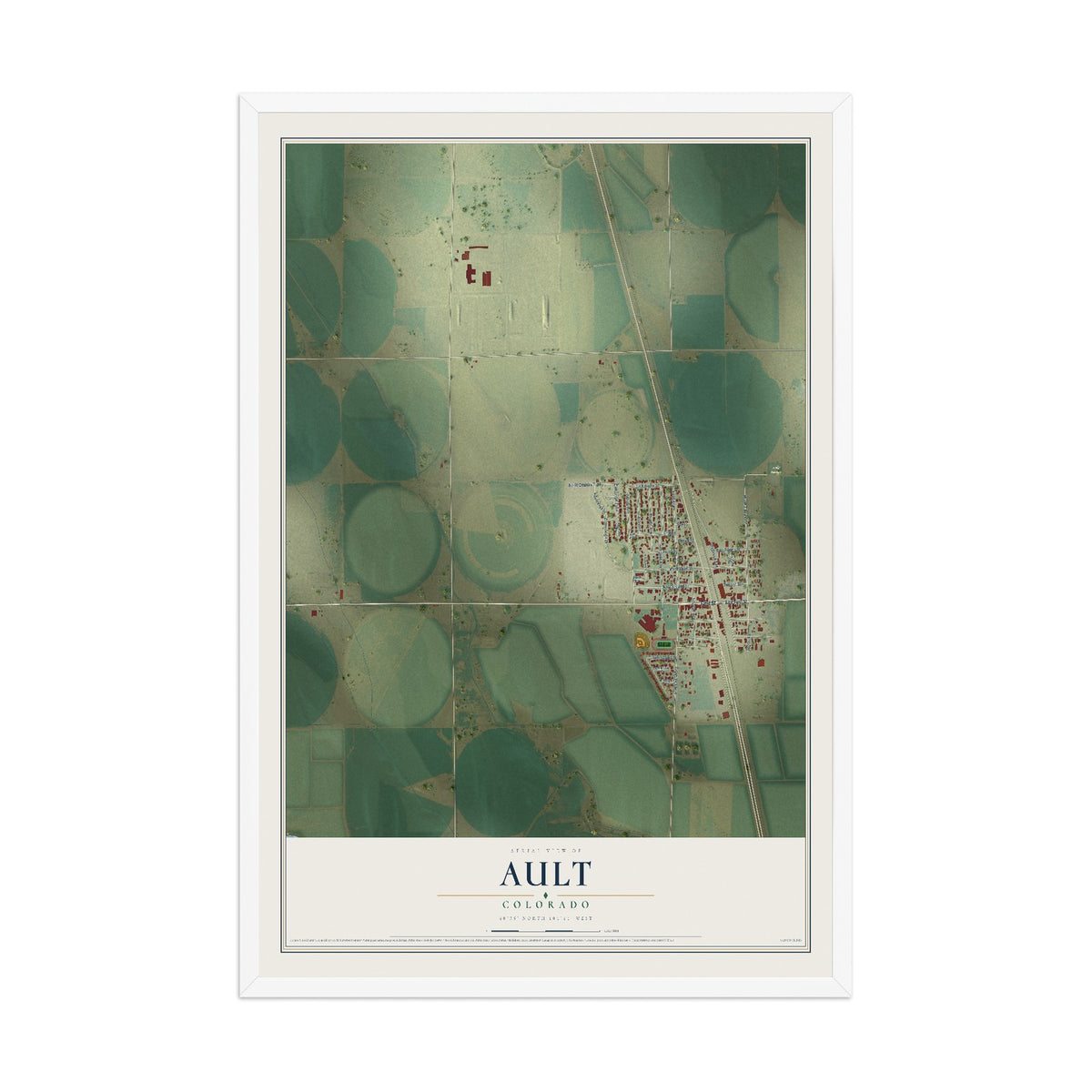 Map of Ault, Colorado, 12 x 18 inch print in a white wood frame
