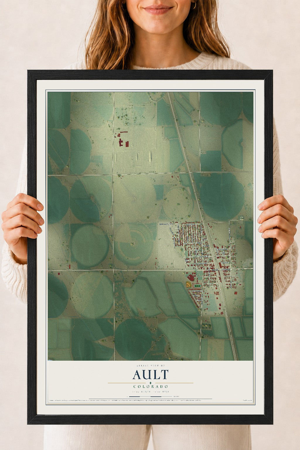 Map of Ault, Colorado, 18 x 24 inch print in a black wood frame