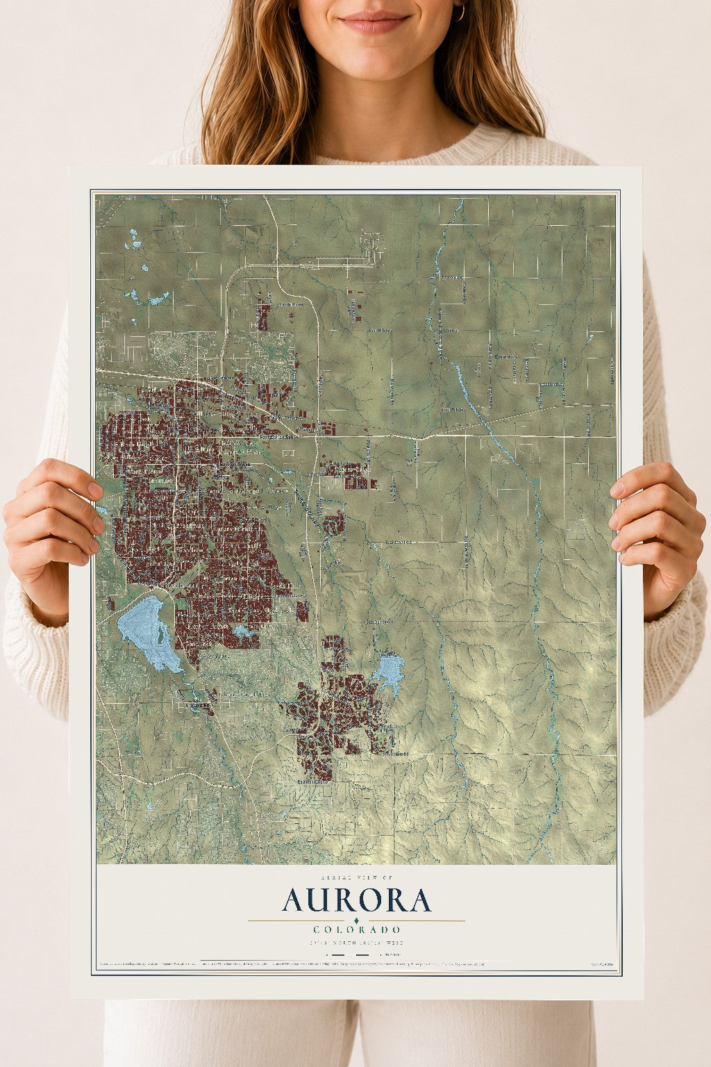 Map of Aurora, Colorado, 18 x 24 inch unframed archival matte print
