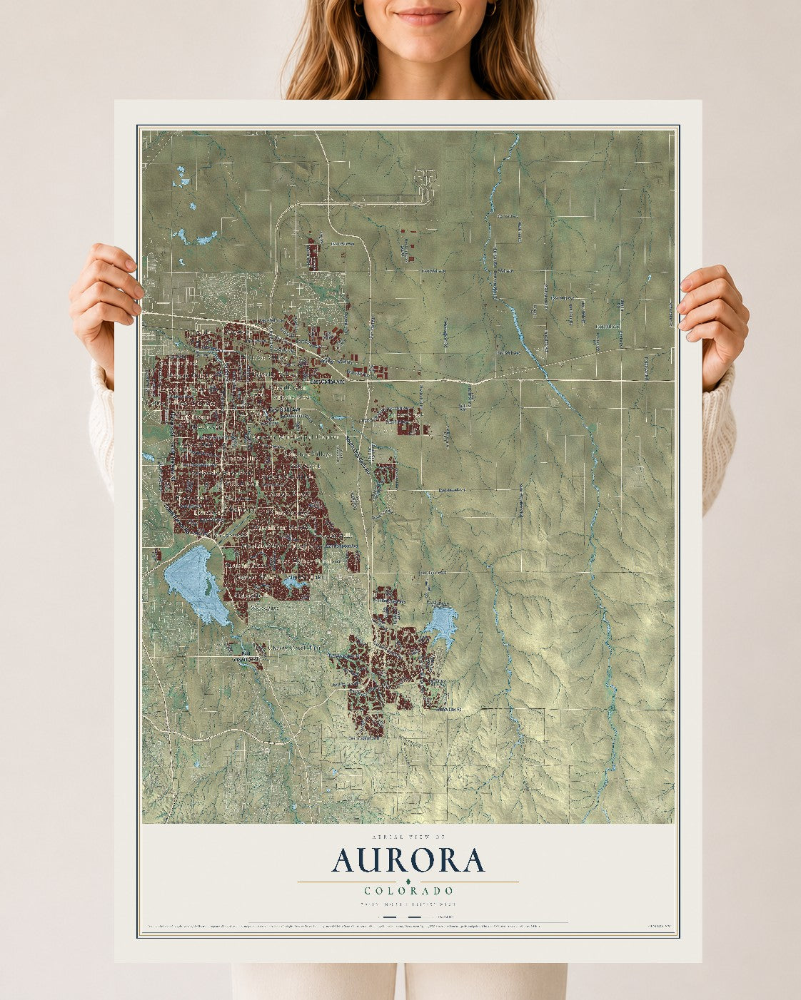 Map of Aurora, Colorado, 24 x 36 inch unframed archival matte print