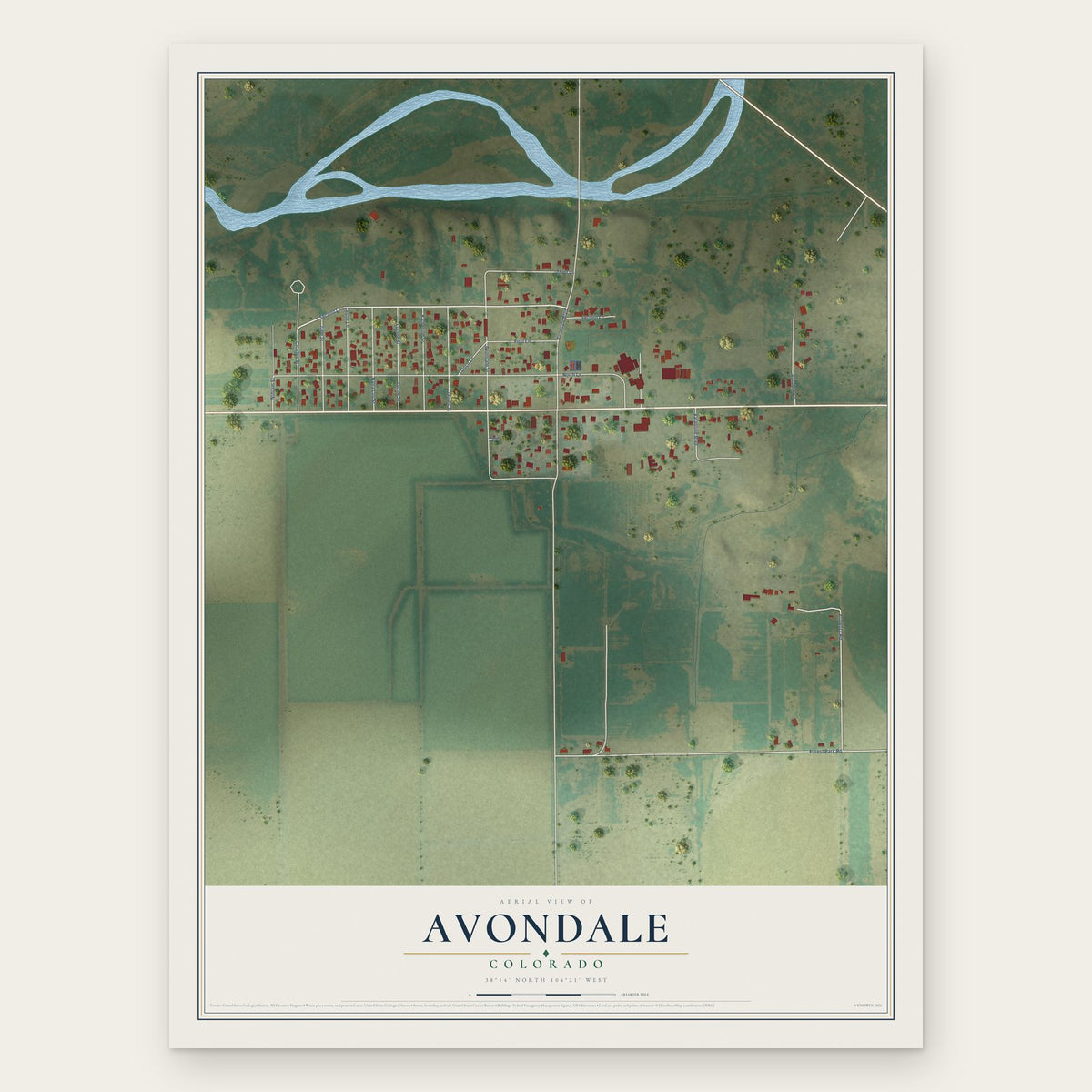 Avondale, Colorado map print, the full design