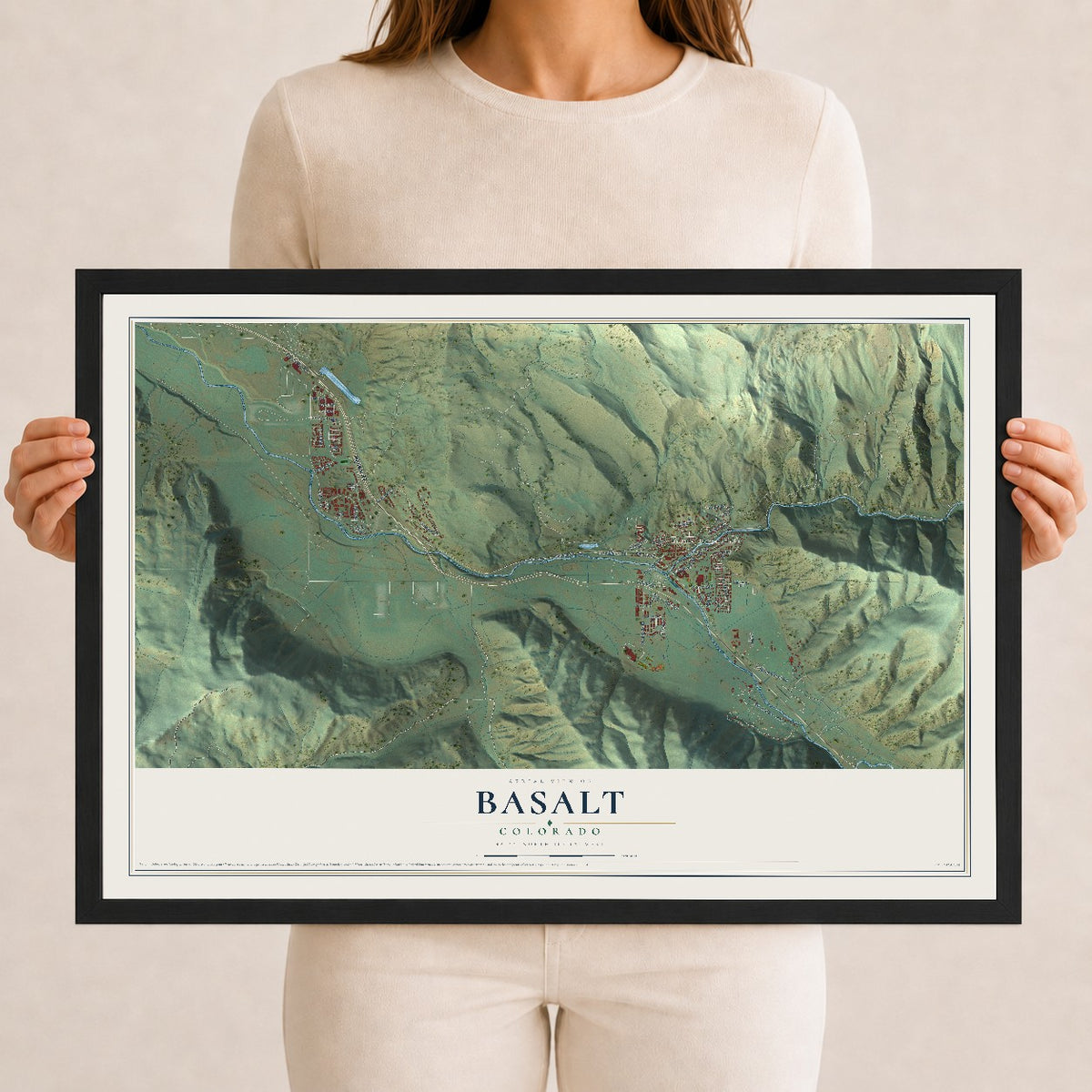 Map of Basalt, Colorado, 12 x 18 inch print in a black wood frame