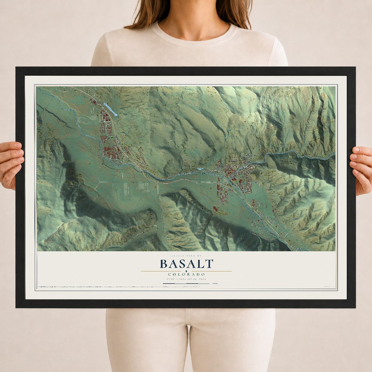 Map of Basalt, Colorado, 18 x 24 inch print in a black wood frame