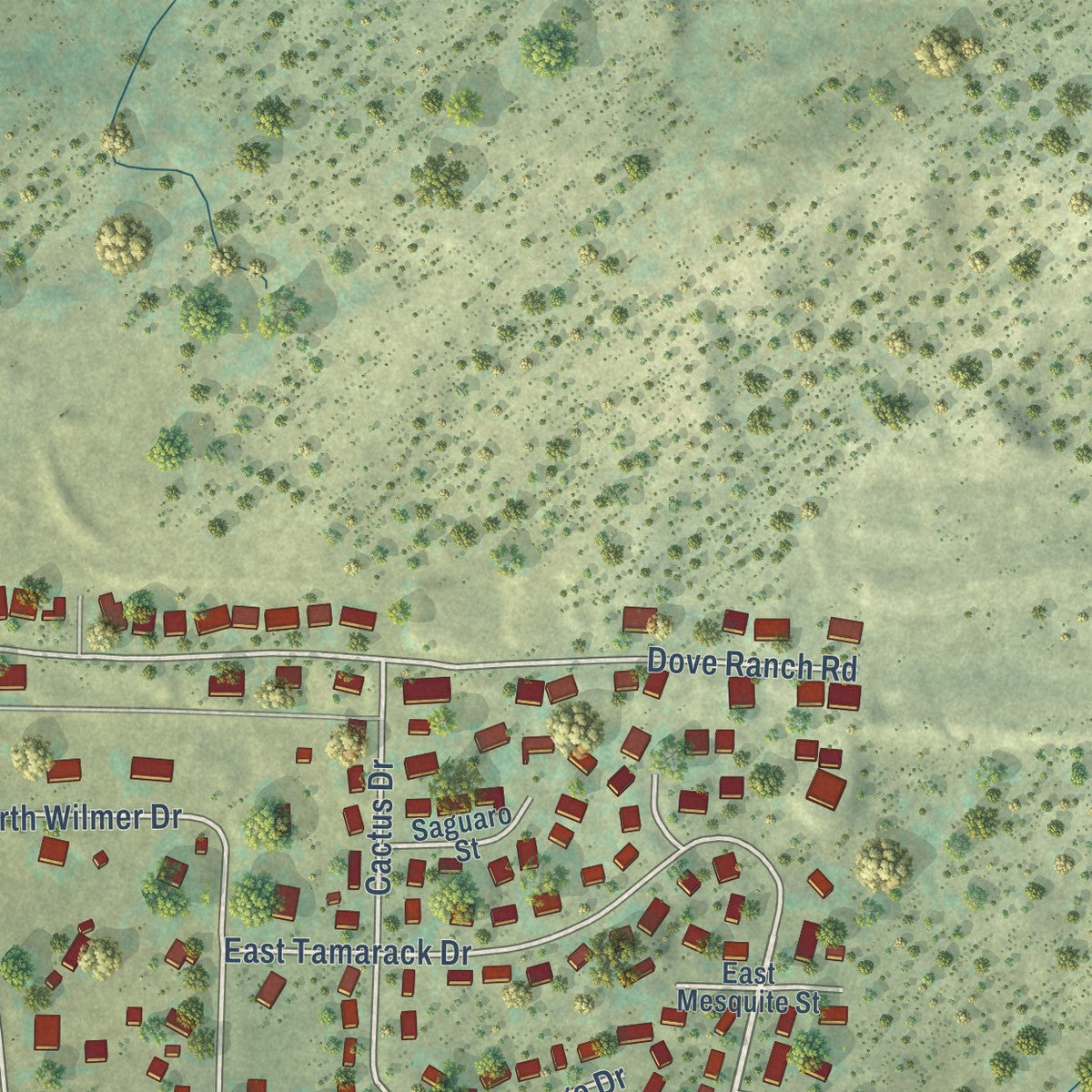 Close-up of the map of Bayfield, Colorado print showing street and building detail