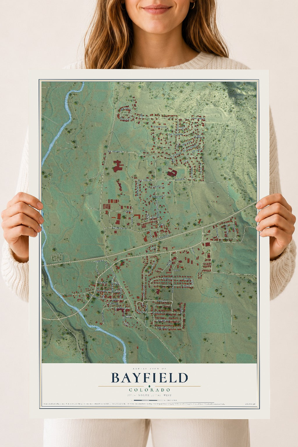 Map of Bayfield, Colorado, 18 x 24 inch unframed archival matte print