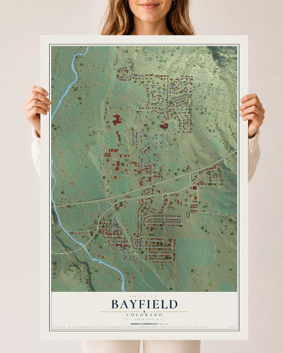 Map of Bayfield, Colorado, 24 x 36 inch unframed archival matte print