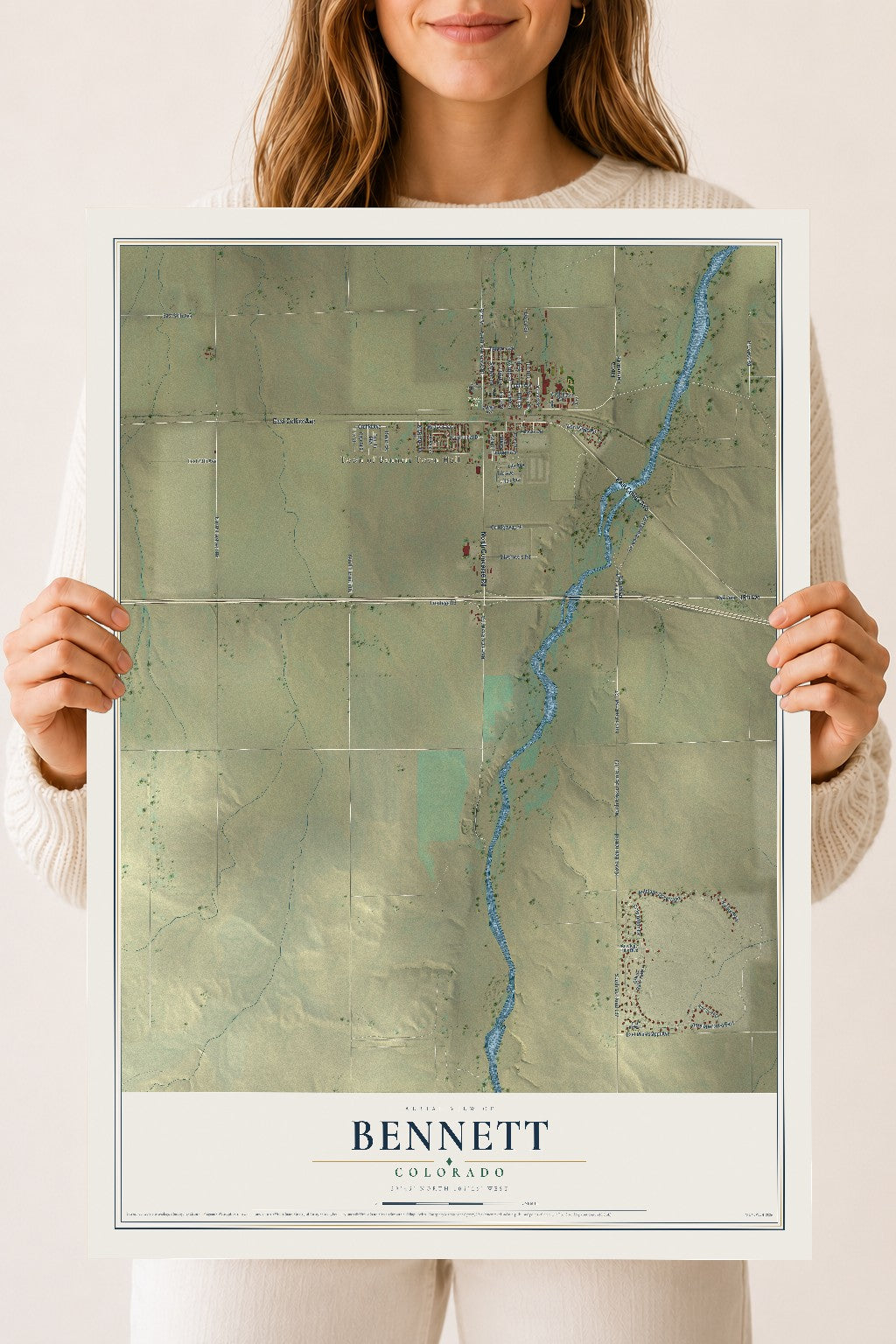 Map of Bennett, Colorado, 18 x 24 inch unframed archival matte print