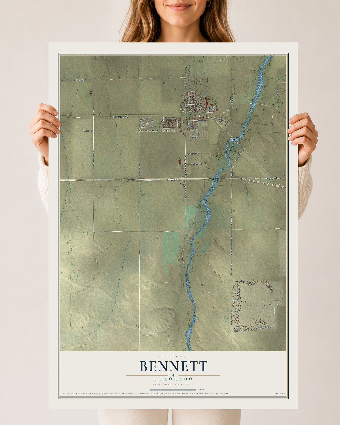 Map of Bennett, Colorado, 24 x 36 inch unframed archival matte print
