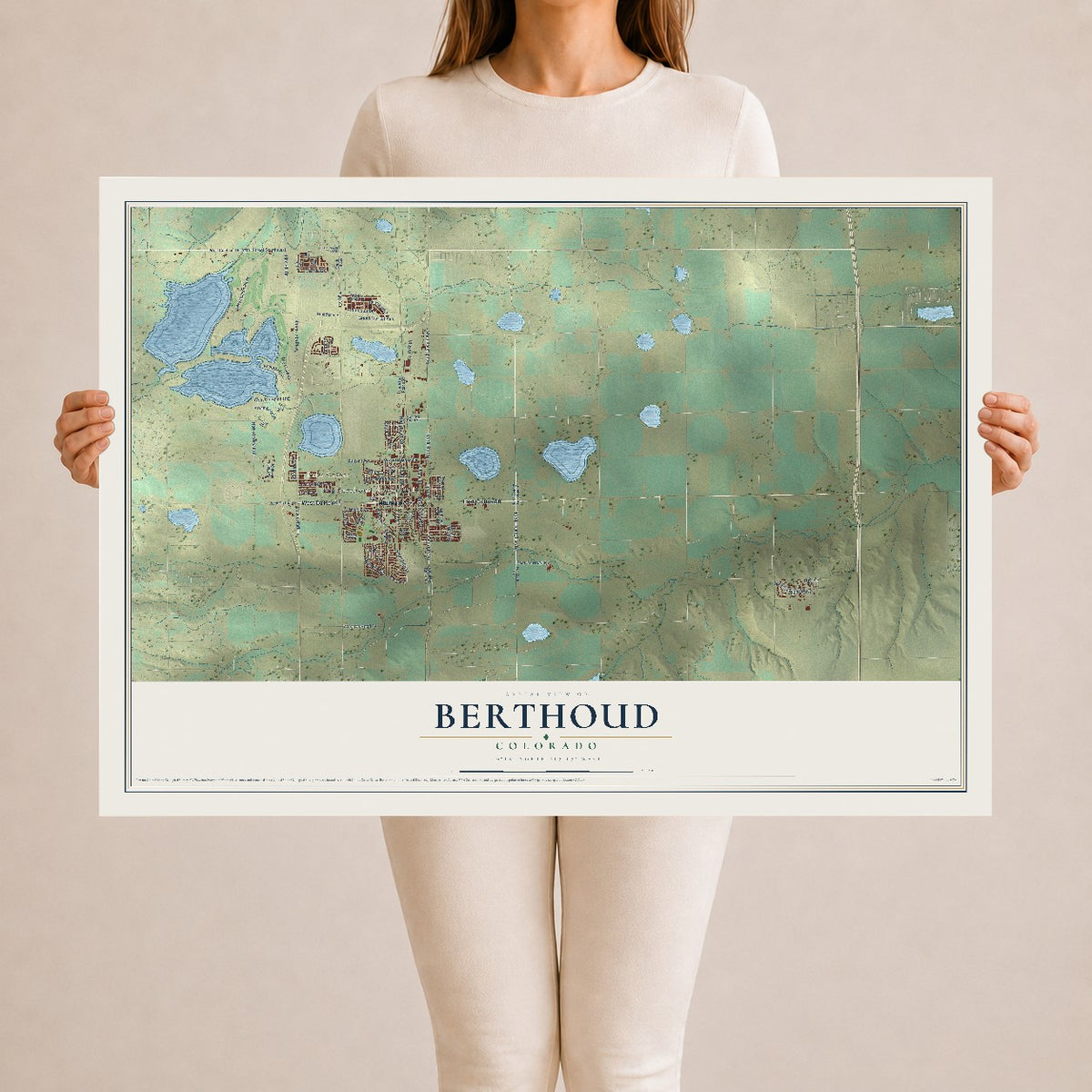 Map of Berthoud, Colorado, 24 x 36 inch unframed archival matte print