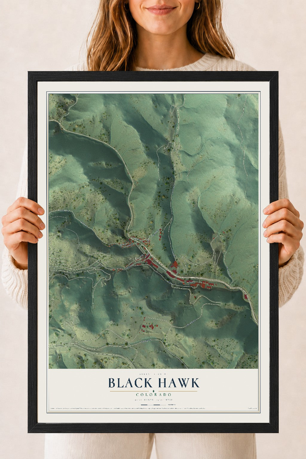 Map of Black Hawk, Colorado, 18 x 24 inch print in a black wood frame