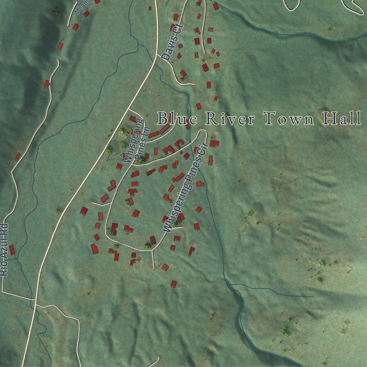 Second close-up of the map of Blue River, Colorado print showing more streets and buildings
