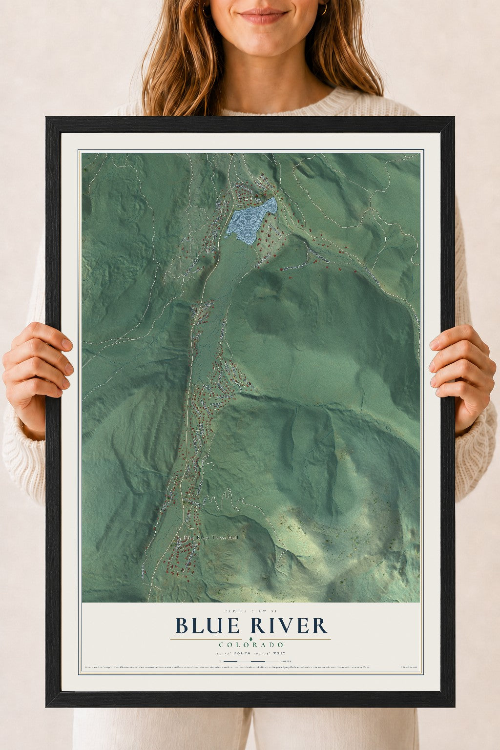 Map of Blue River, Colorado, 18 x 24 inch print in a black wood frame
