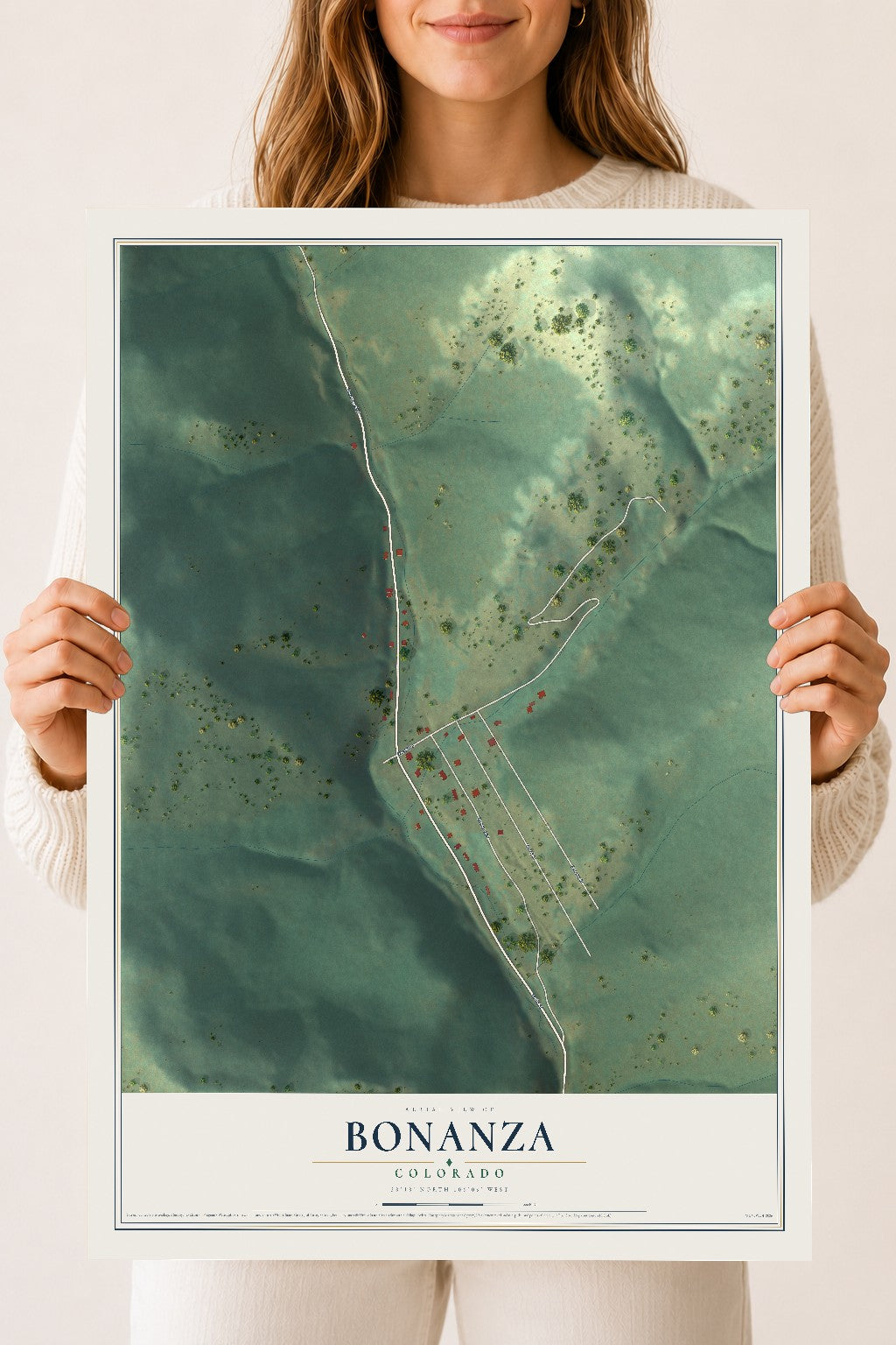 Map of Bonanza, Colorado, 18 x 24 inch unframed archival matte print