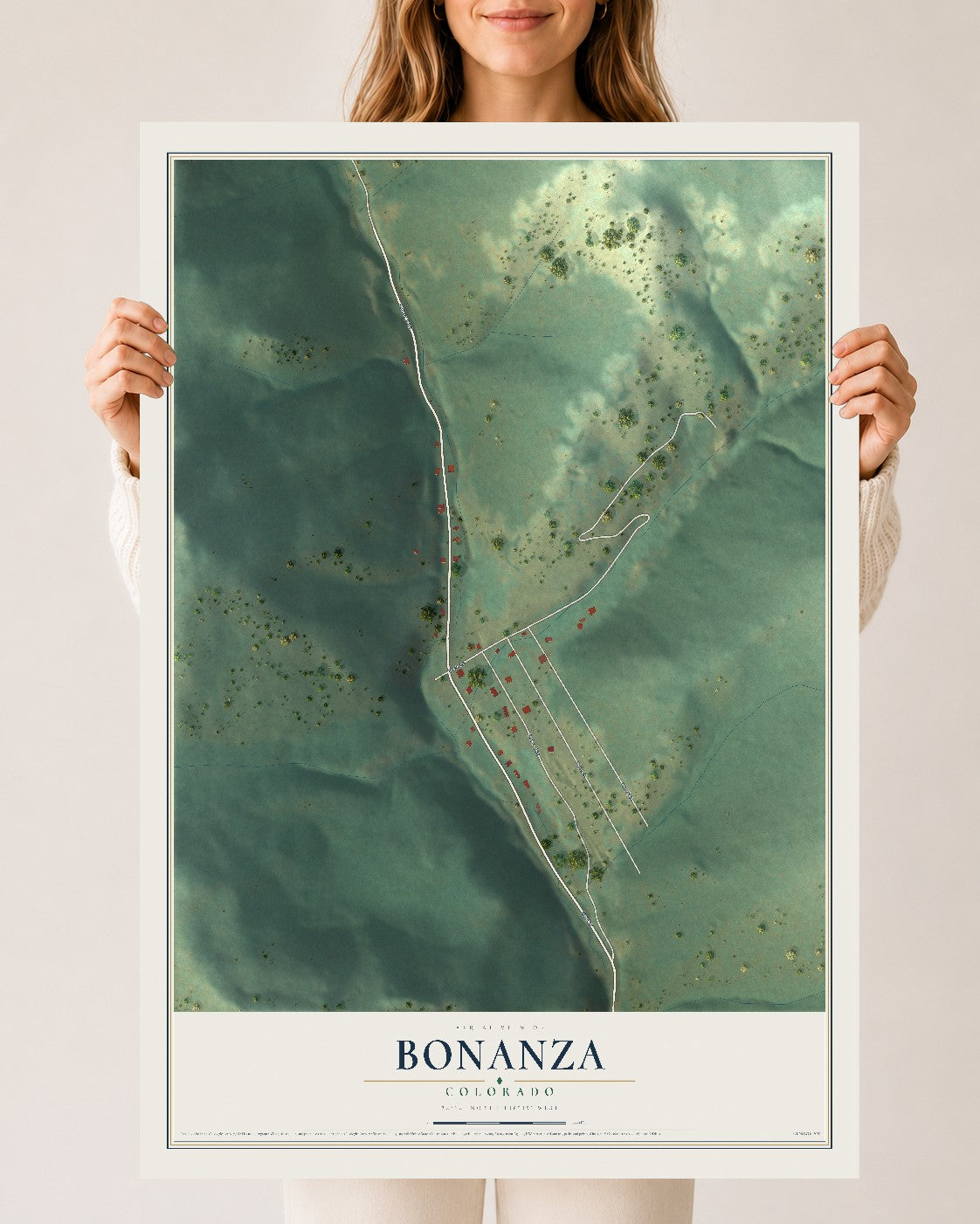Map of Bonanza, Colorado, 24 x 36 inch unframed archival matte print