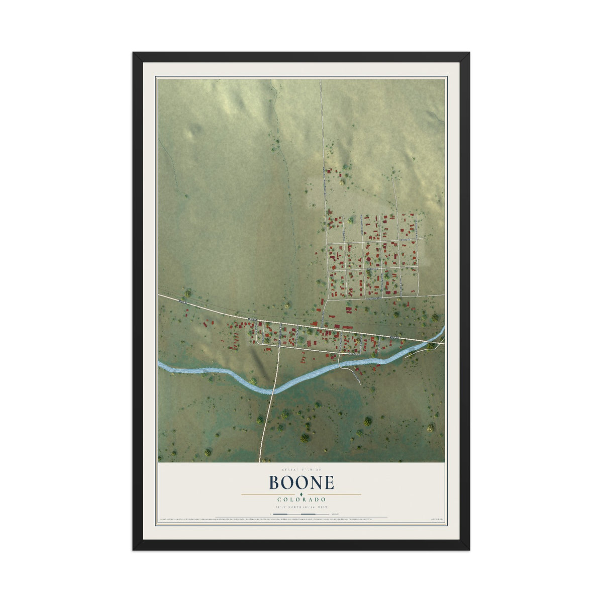Map of Boone, Colorado, 12 x 18 inch print in a black wood frame