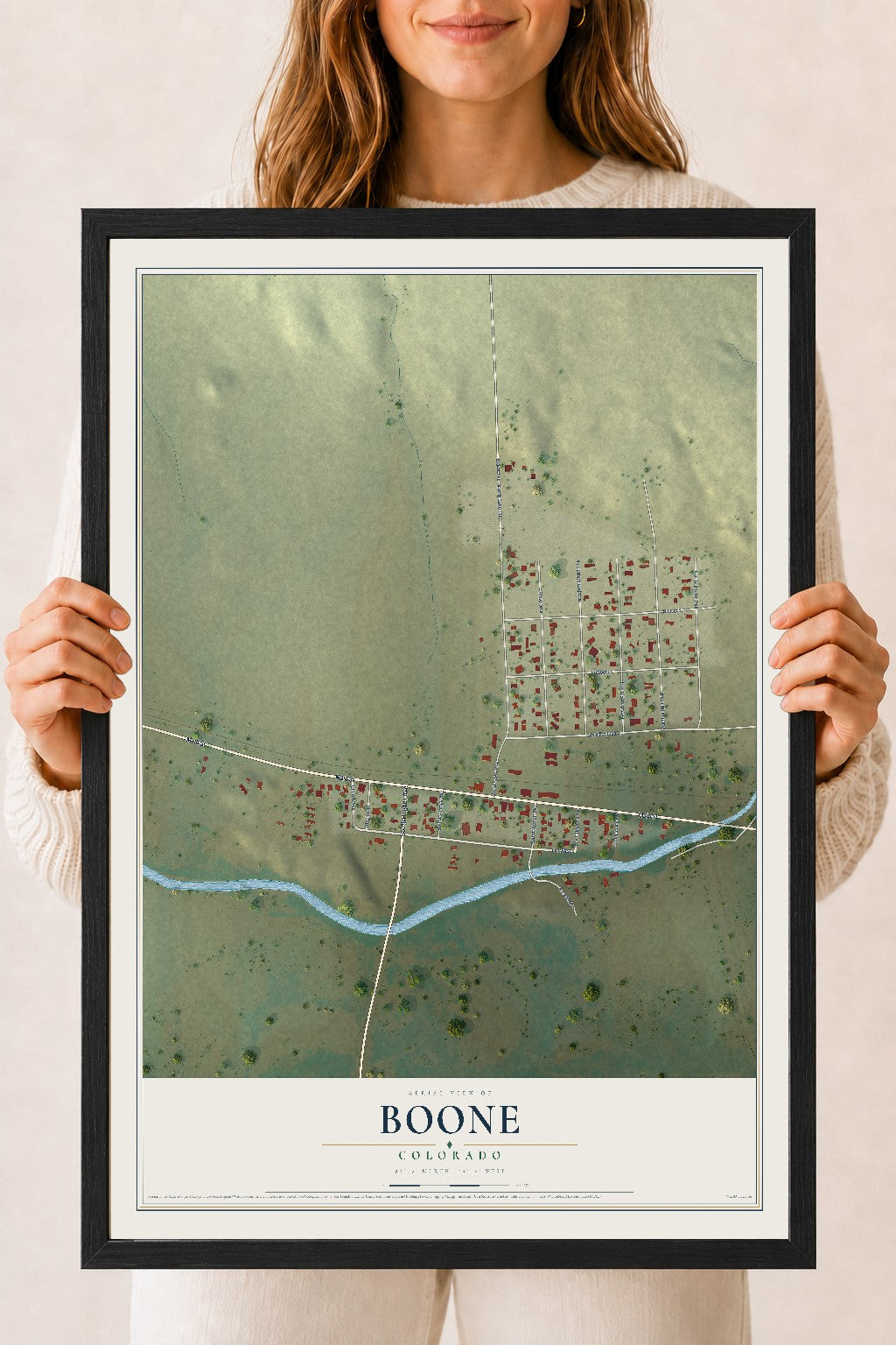 Map of Boone, Colorado, 18 x 24 inch print in a black wood frame