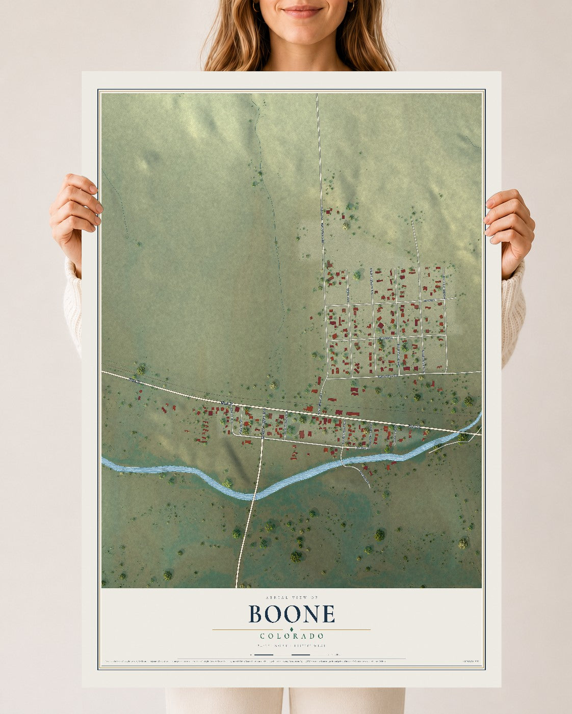 Map of Boone, Colorado, 24 x 36 inch unframed archival matte print