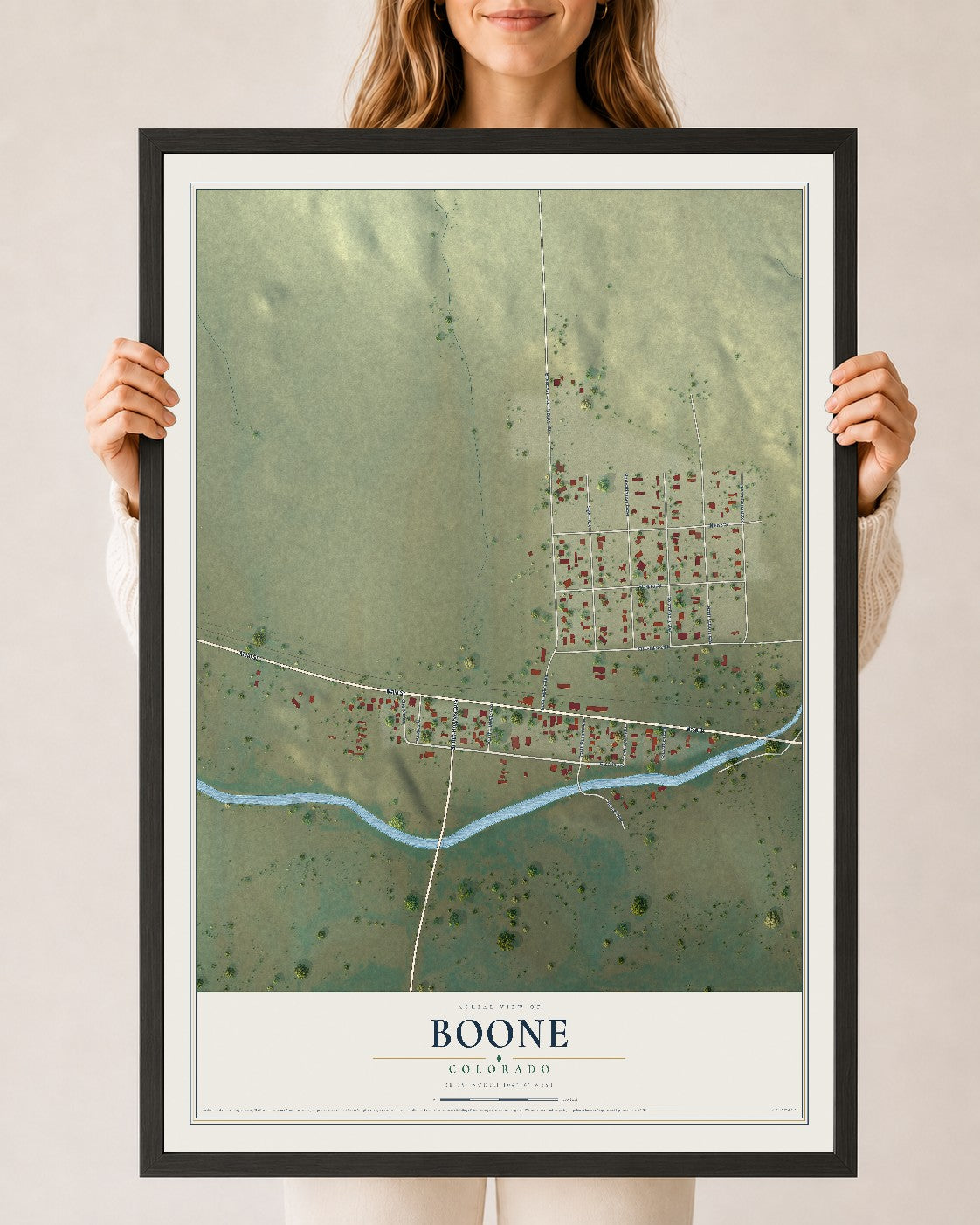 Map of Boone, Colorado, 24 x 36 inch print in a black wood frame