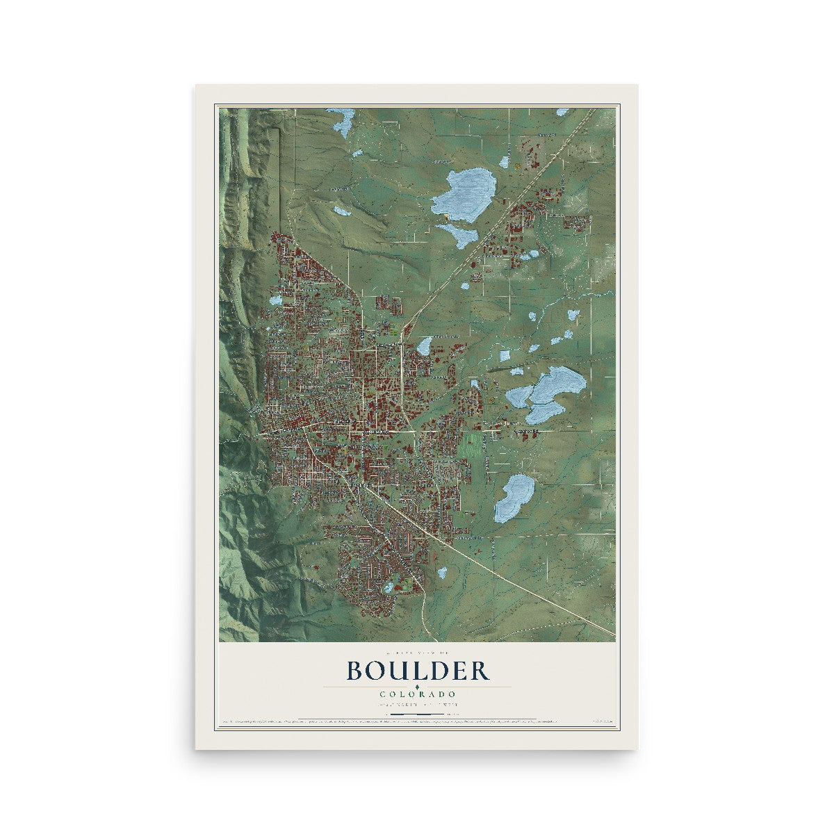 Map of Boulder, Colorado, 12 x 18 inch unframed archival matte print