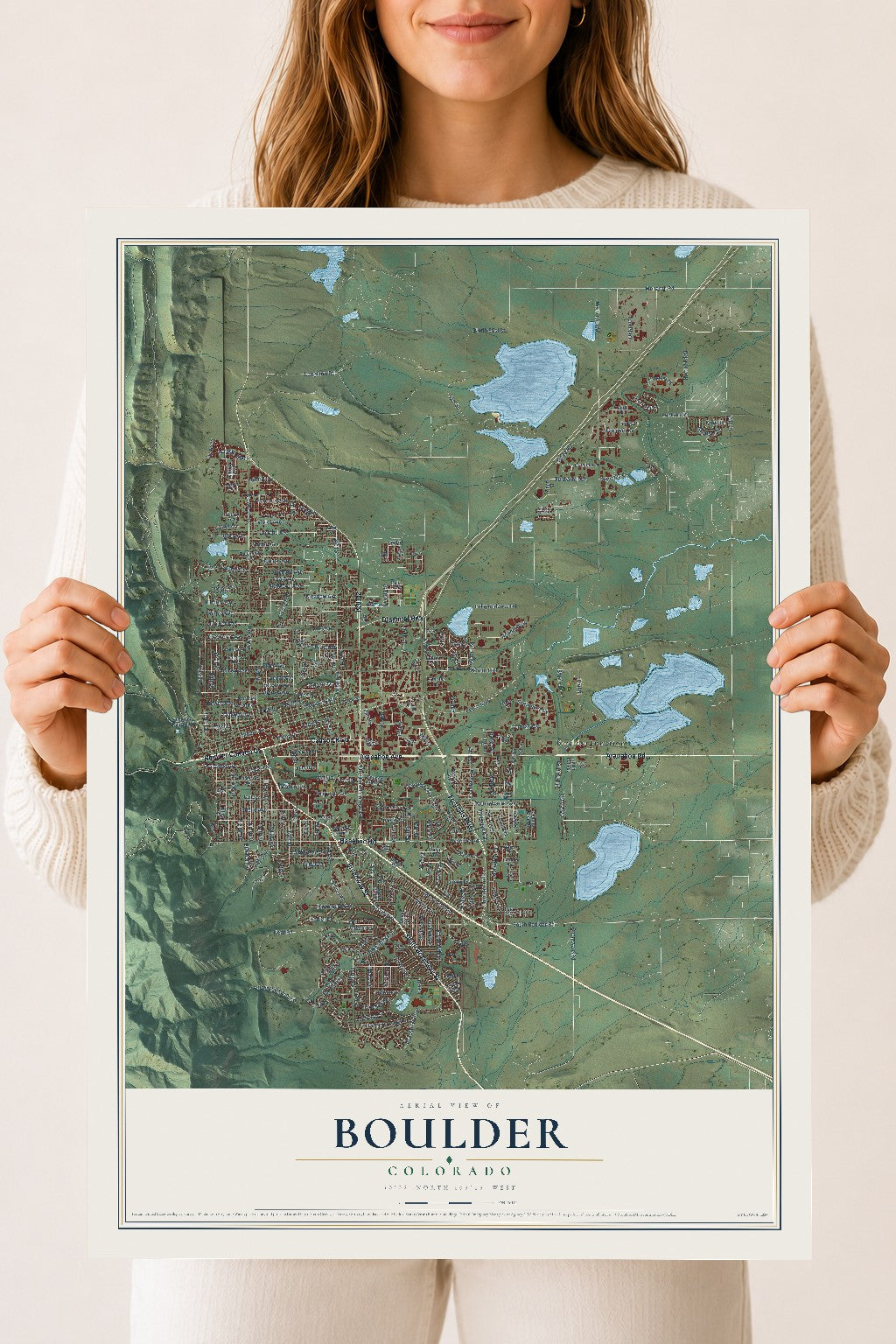 Map of Boulder, Colorado, 18 x 24 inch unframed archival matte print
