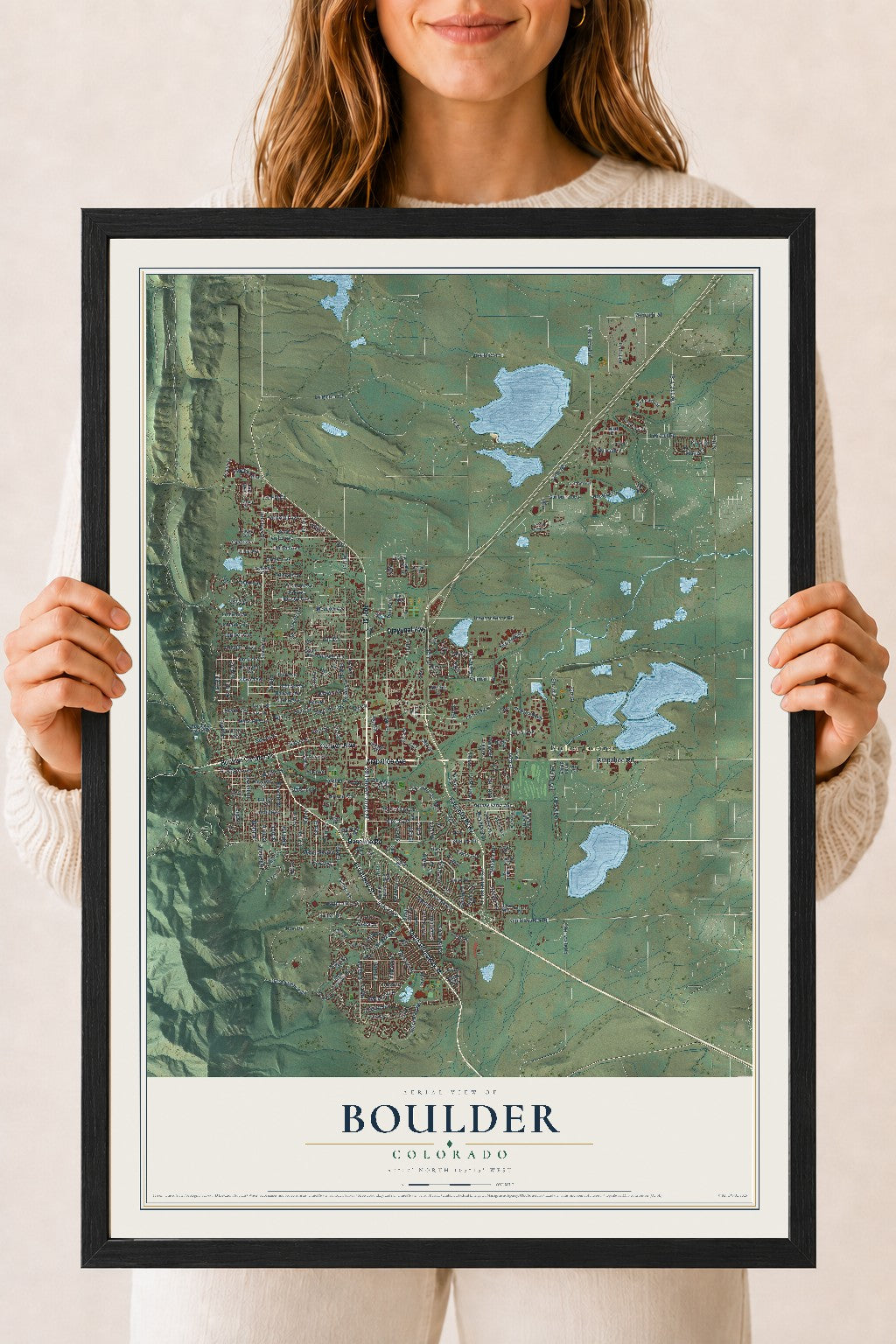Map of Boulder, Colorado, 18 x 24 inch print in a black wood frame