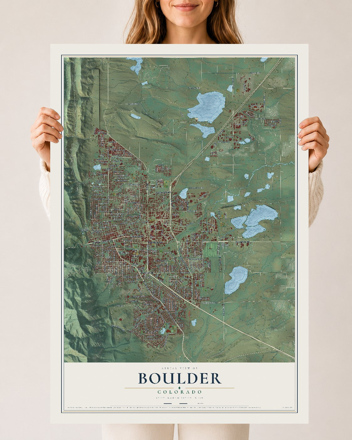 Map of Boulder, Colorado, 24 x 36 inch unframed archival matte print