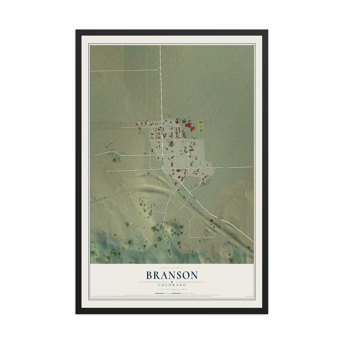 Map of Branson, Colorado, 12 x 18 inch print in a black wood frame