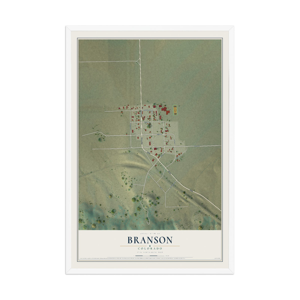 Map of Branson, Colorado, 12 x 18 inch print in a white wood frame