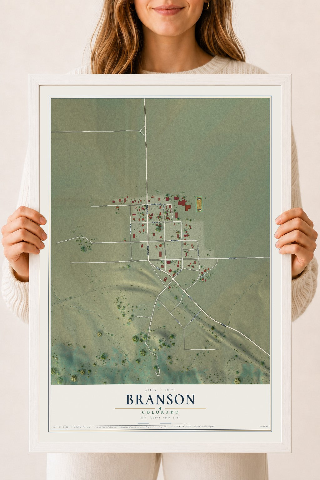 Map of Branson, Colorado, 18 x 24 inch print in a white wood frame