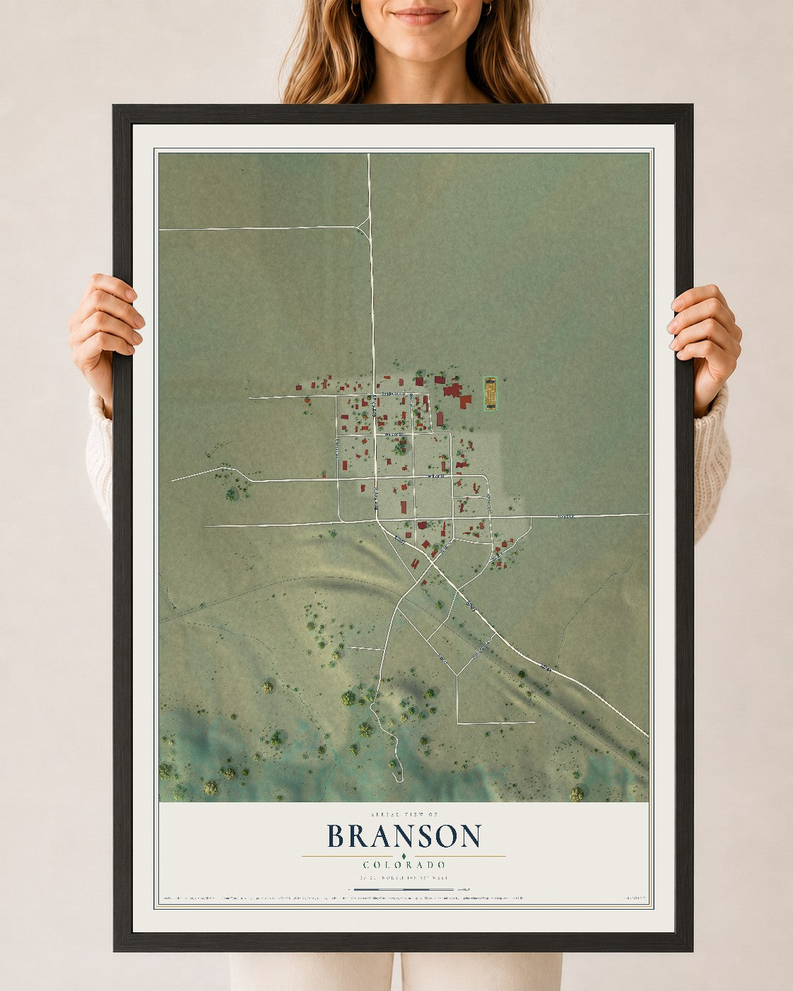 Map of Branson, Colorado, 24 x 36 inch print in a black wood frame