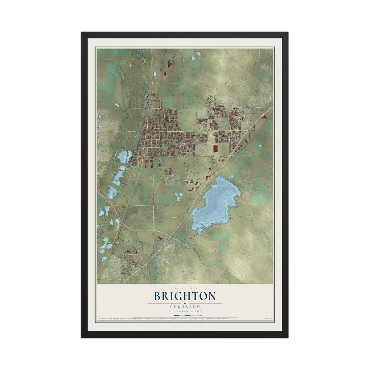 Map of Brighton, Colorado, 12 x 18 inch print in a black wood frame