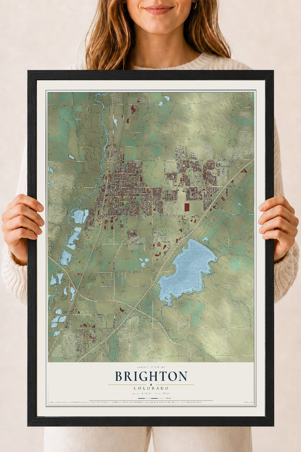 Map of Brighton, Colorado, 18 x 24 inch print in a black wood frame