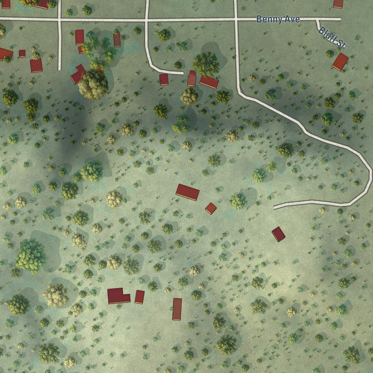 Second close-up of the map of Brookside, Colorado print showing more streets and buildings