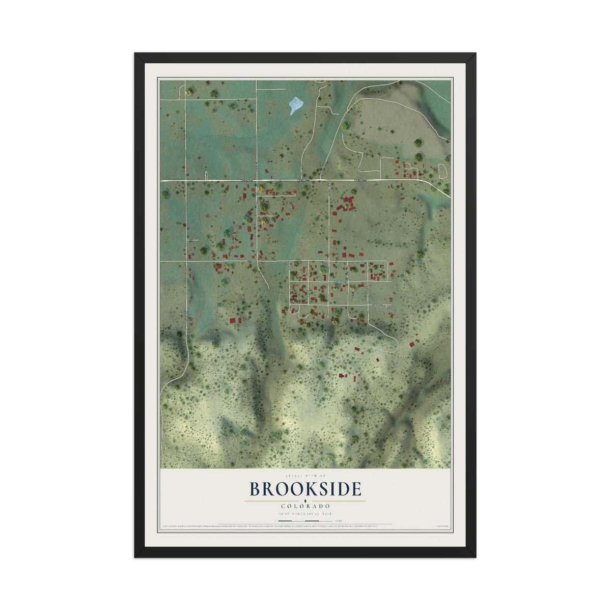 Map of Brookside, Colorado, 12 x 18 inch print in a black wood frame