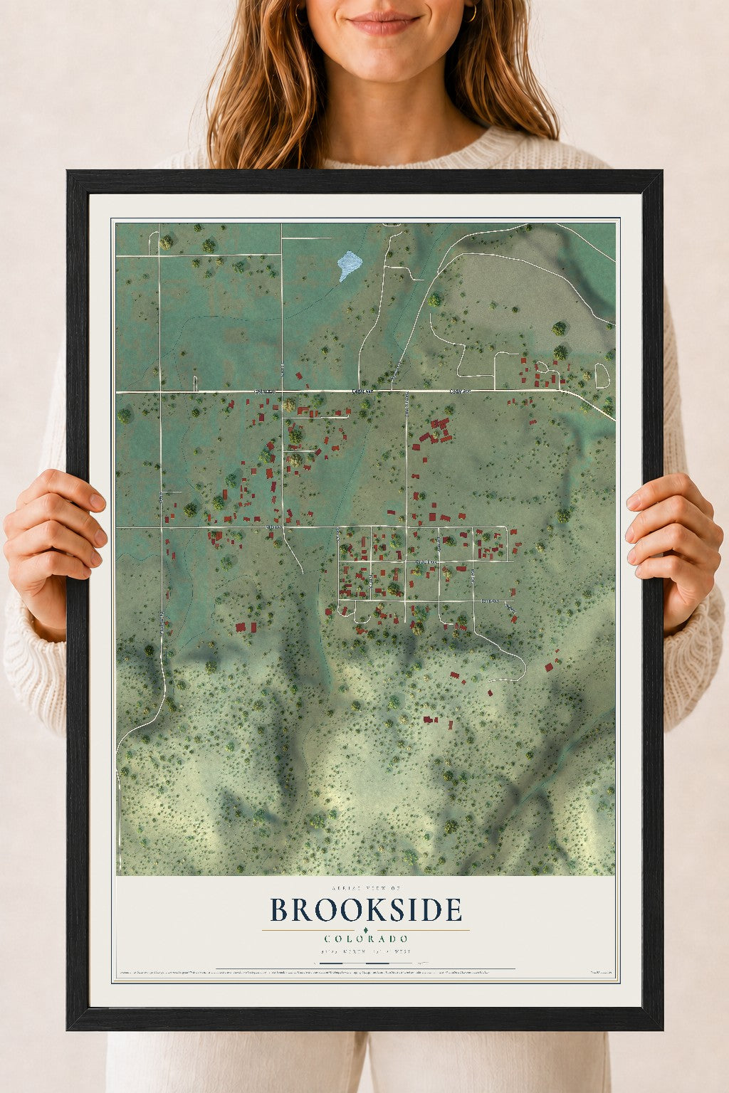 Map of Brookside, Colorado, 18 x 24 inch print in a black wood frame