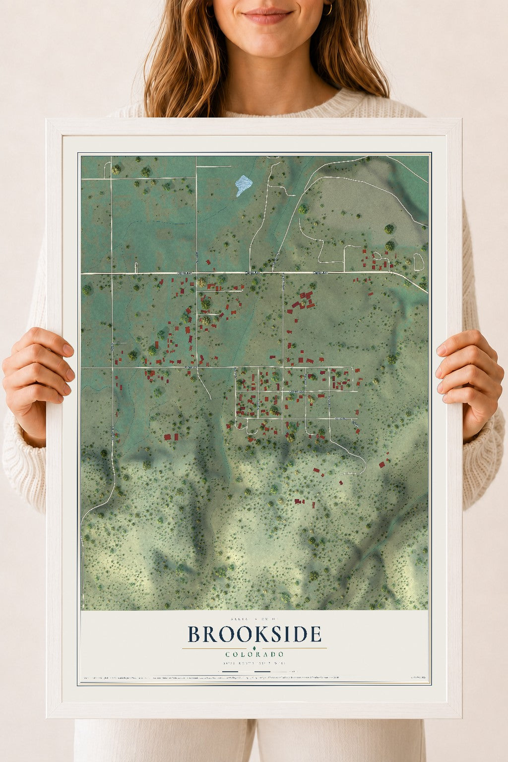Map of Brookside, Colorado, 18 x 24 inch print in a white wood frame