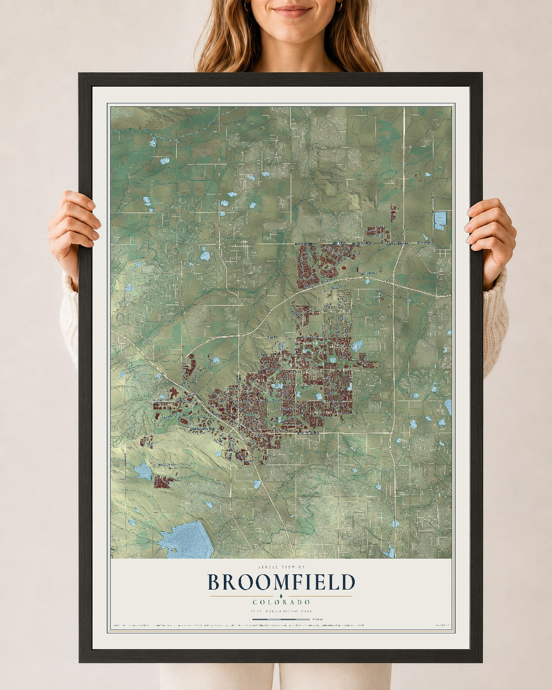 Map of Broomfield, Colorado, 24 x 36 inch print in a black wood frame