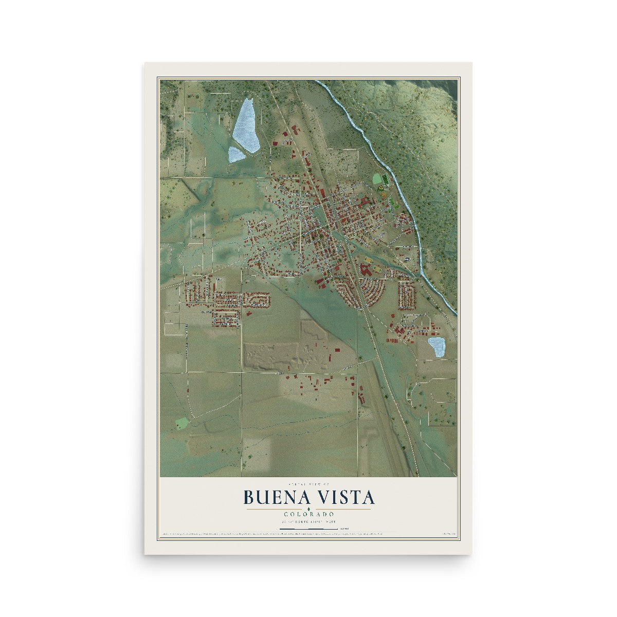 Map of Buena Vista, Colorado, 12 x 18 inch unframed archival matte print