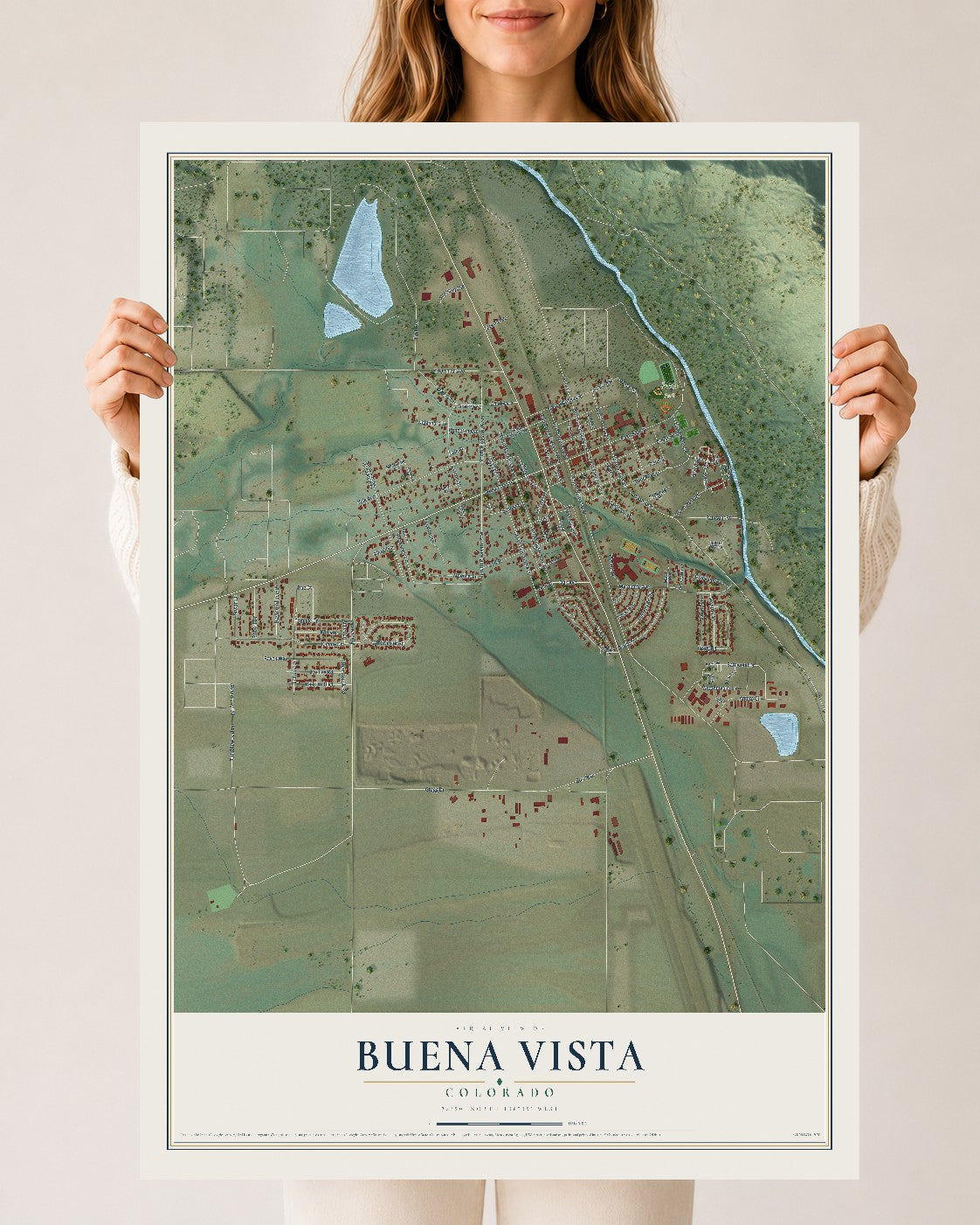 Map of Buena Vista, Colorado, 24 x 36 inch unframed archival matte print