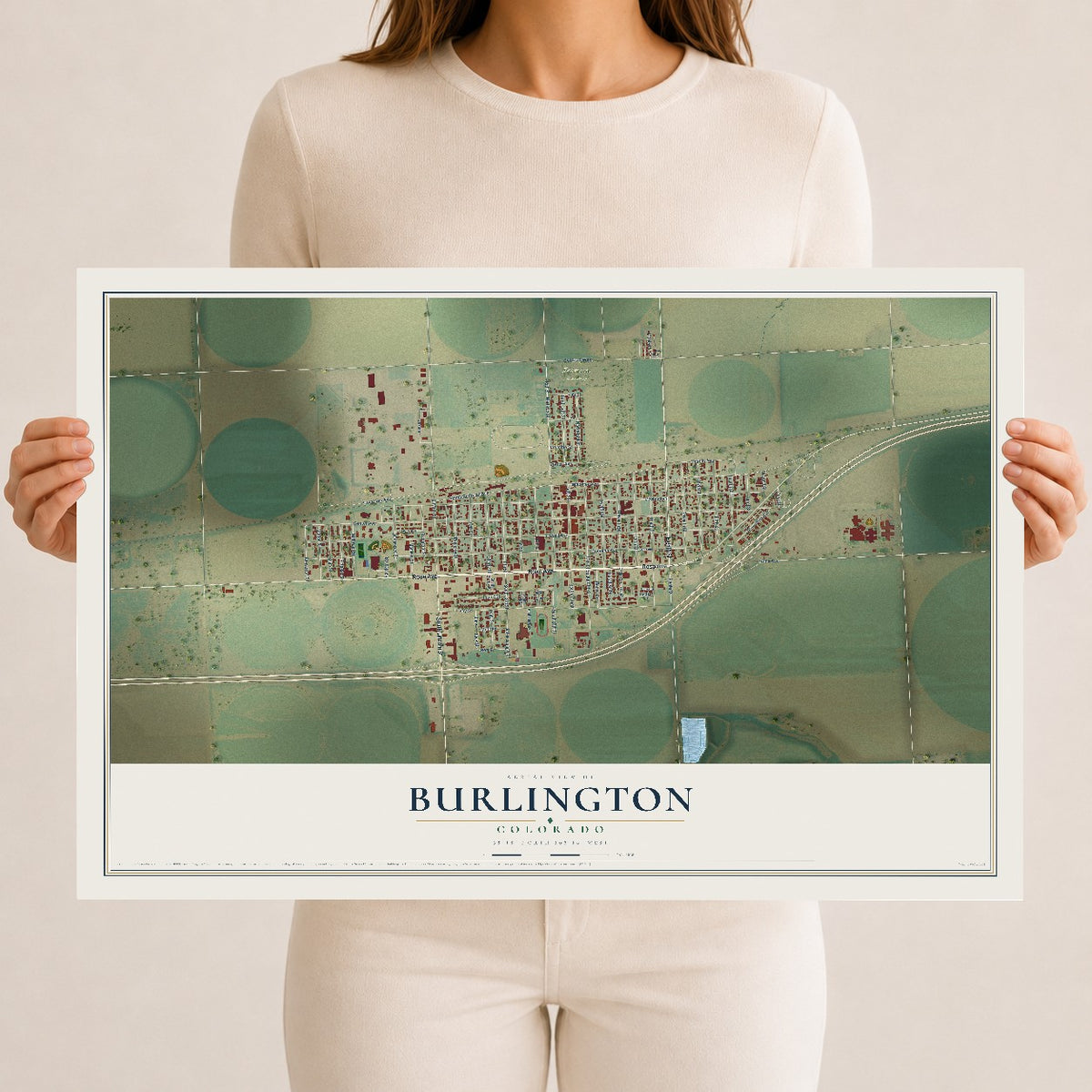Map of Burlington, Colorado, 12 x 18 inch unframed archival matte print