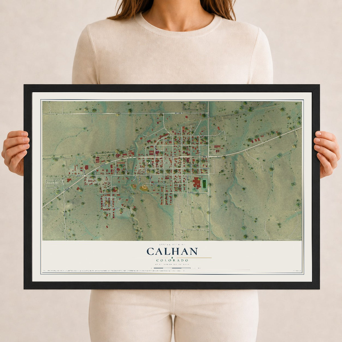 Map of Calhan, Colorado, 12 x 18 inch print in a black wood frame