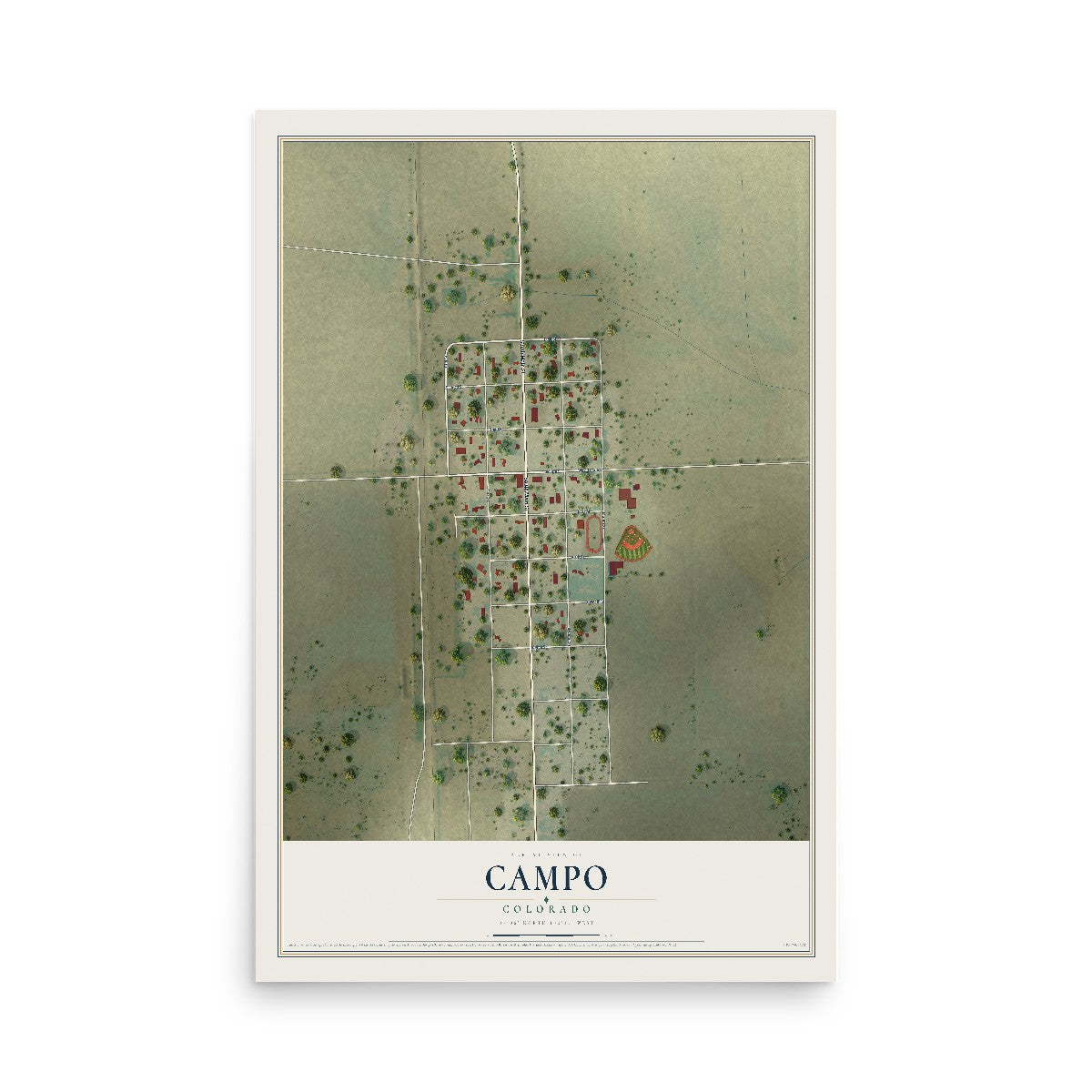 Map of Campo, Colorado, 12 x 18 inch unframed archival matte print