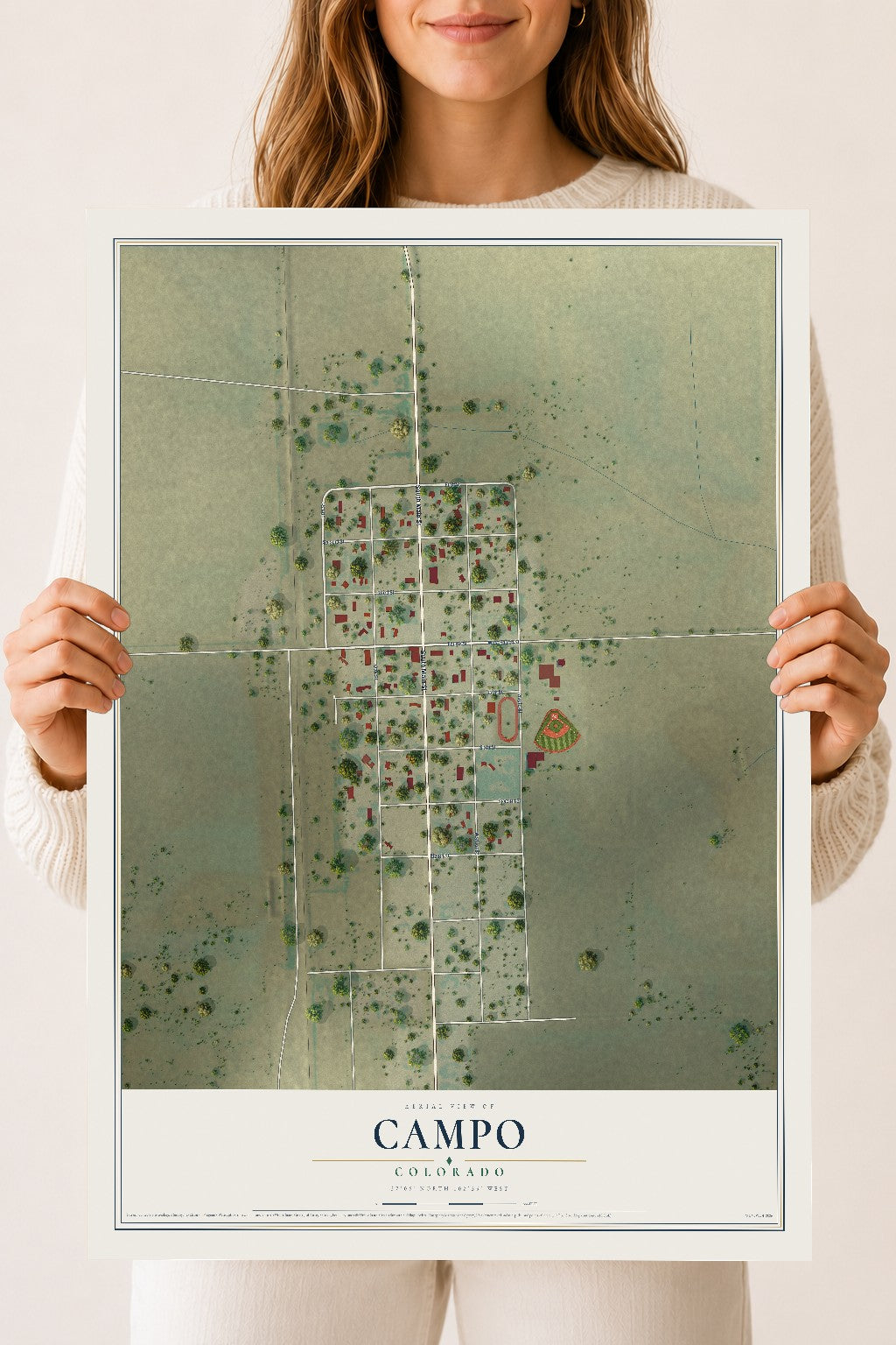 Map of Campo, Colorado, 18 x 24 inch unframed archival matte print