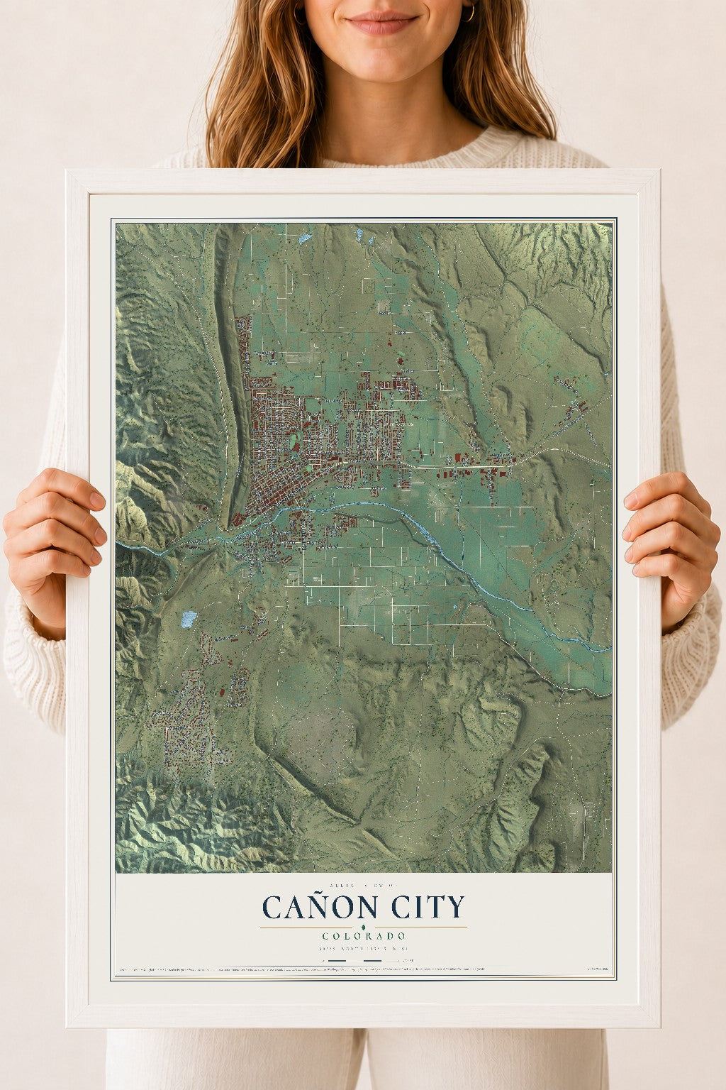Map of Cañon City, Colorado, 18 x 24 inch print in a white wood frame